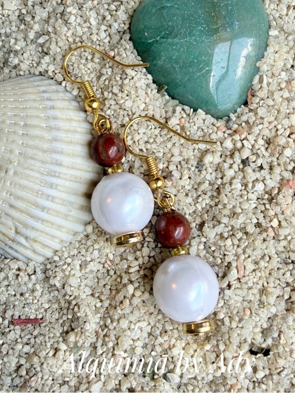 Alquimia by Ady Gold Pearl and Brown Bead Drop Earrings